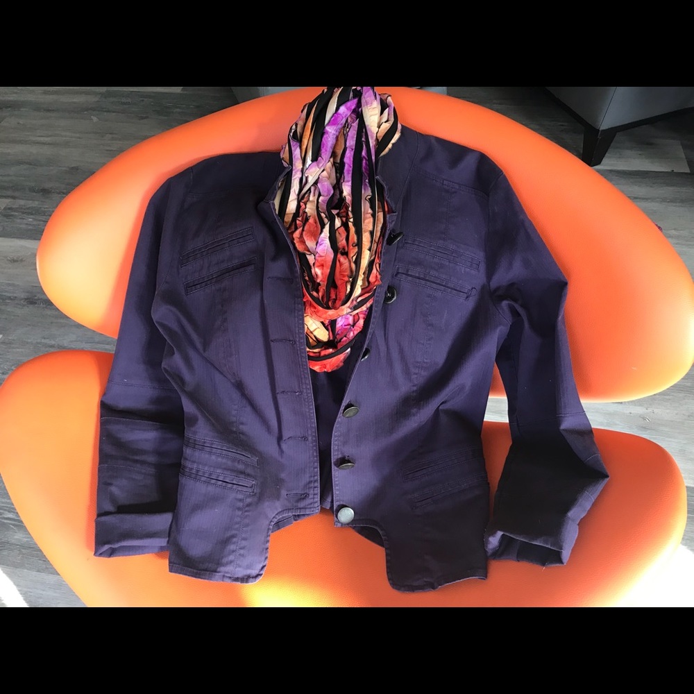 Plum canvas Jacket with scarf and red top included